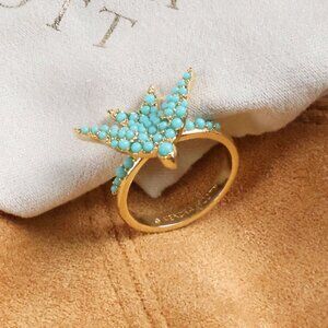 Kendra Scott Melody Bird Gold Cocktail Ring Teal Crystal #7